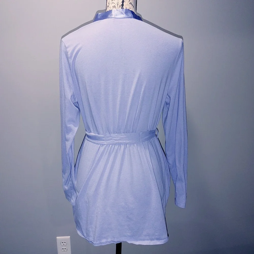 Motherhood Maternity Sleep Robe Blue Purple Satin Trim Belted Pockets Large